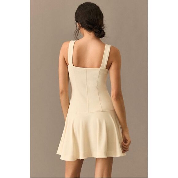 NEW Anthropologie Maeve Square-Neck Ivory Mini Flounce Dress Medium or Large - Picture 3 of 9